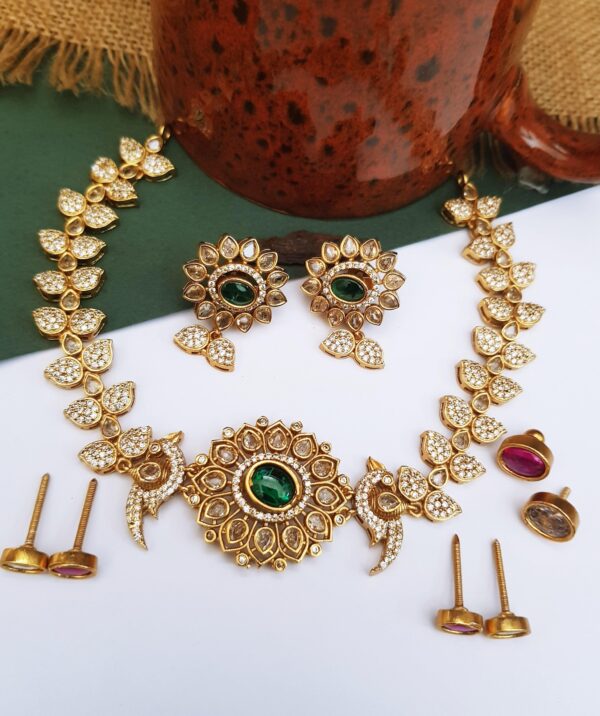 Premium Gold finish interchangeable stone necklace set - Image 2