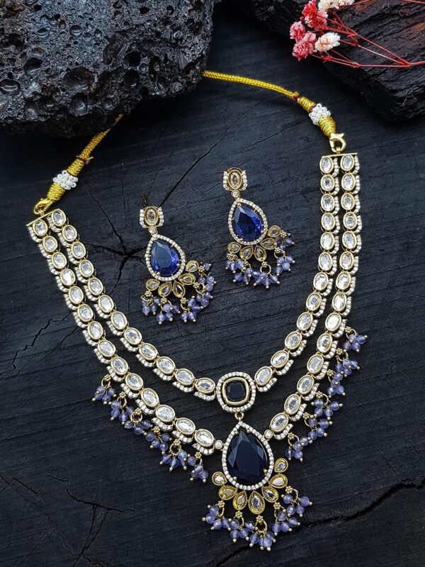 Gold Plated Premium Layered Bridal CZ Necklace Set - Image 2