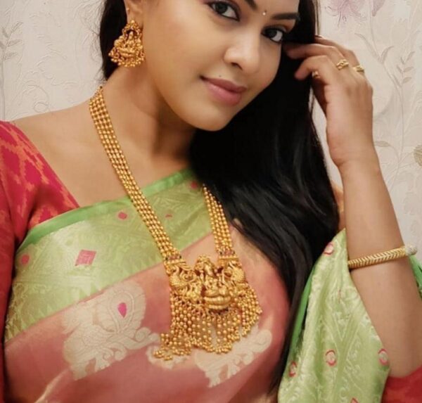 Antique Gold Finish Long Lakshmi Necklace SetNecklace set - Image 3