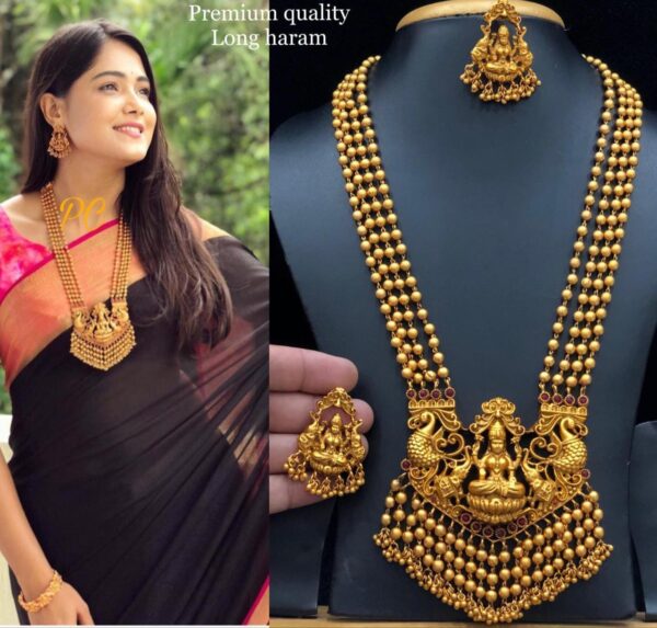 Antique Gold Finish Long Lakshmi Necklace SetNecklace set