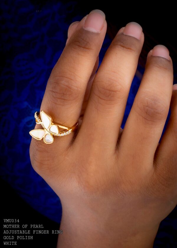 Butterfly Mother Of Pearl Cubic Zirconia Gold Plated Adjustable RingFilter - Image 2