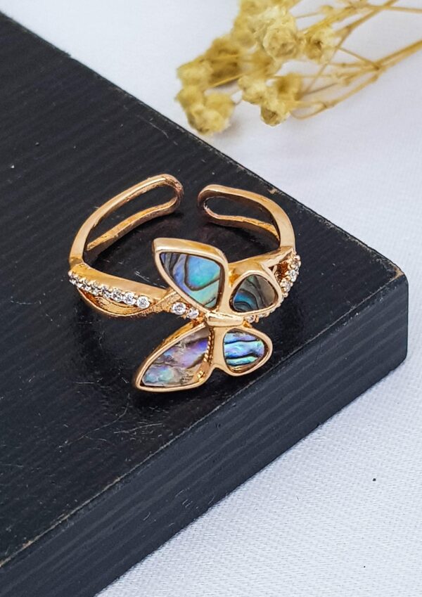 Butterfly Mother Of Pearl Cubic Zirconia Gold Plated Adjustable Ring