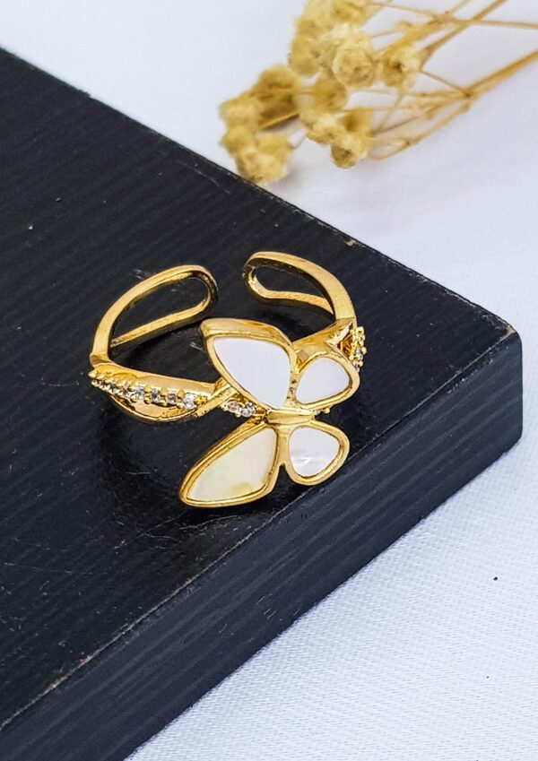 Butterfly Mother Of Pearl Cubic Zirconia Gold Plated Adjustable RingFilter