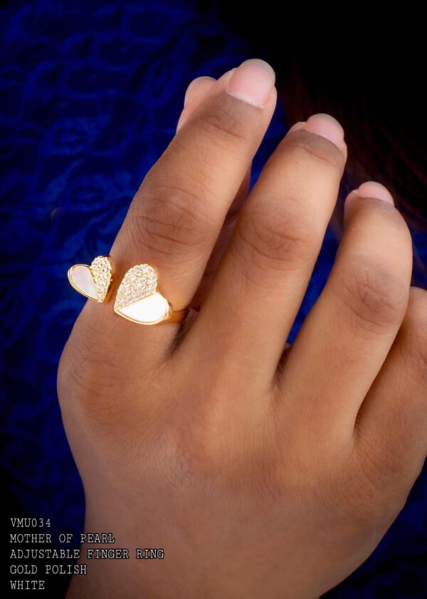 Heart Mother Of Pearl Cubic Zirconia Gold Plated Adjustable Ring - Image 2