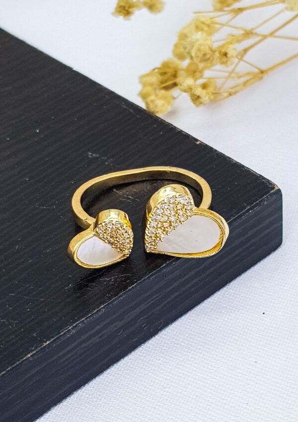Heart Mother Of Pearl Cubic Zirconia Gold Plated Adjustable Ring