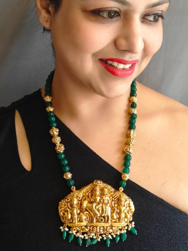 Premium Timeless Collection Temple Pendant with Natural Stone Mala Amethyst Pumpkin Necklace Set - Image 2