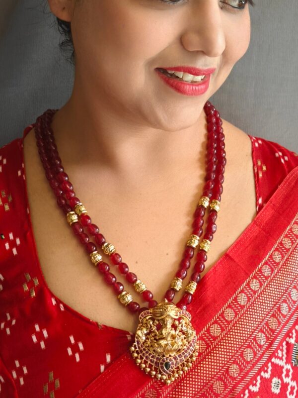 Premium Timeless Collection Temple Pendant with 2 Line Natural Stone Onyx dul dul Stone maala Necklace Set - Image 2