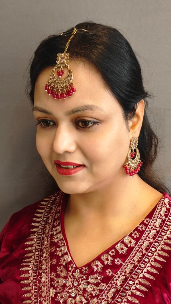 Faint Gold finish Earring Dangler with Maang Tikka - Image 2
