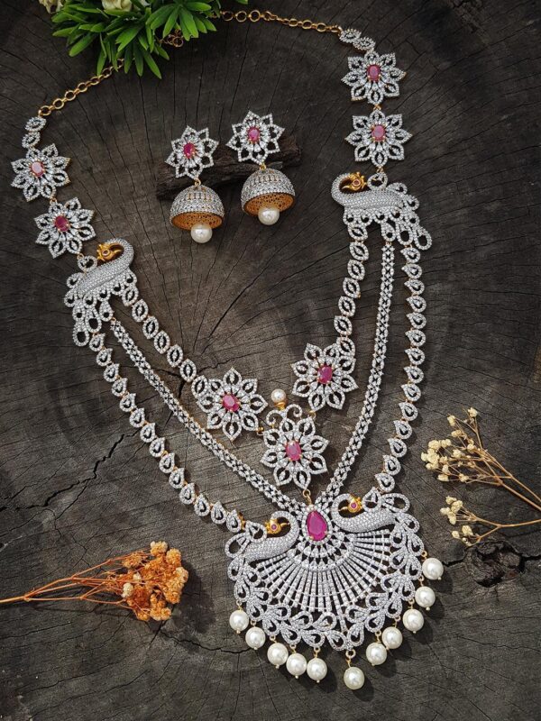 The Premium Bridal Multilayer Long CZ Haram Necklace Set