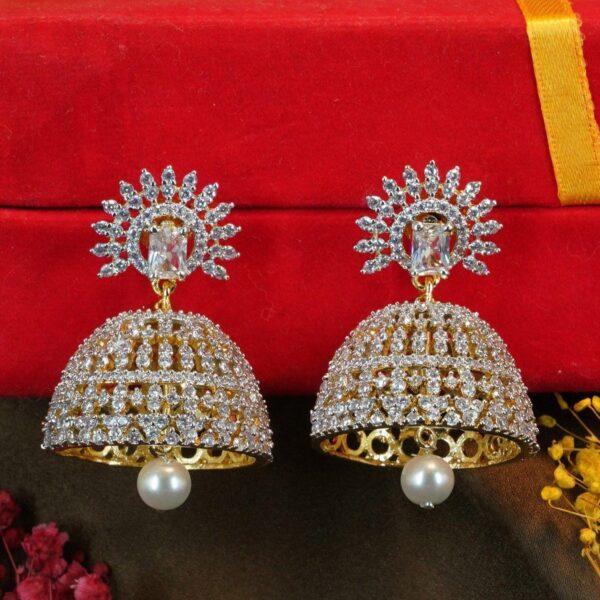 Premium Gold Polish Sayara Collection CZ Studded Jhumki 11612N - Image 2