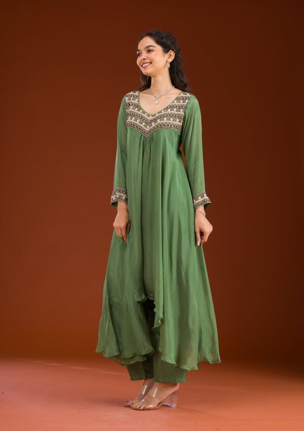 Leaf Green Cutdana Georgette Readymade Salwar Suit - Image 4