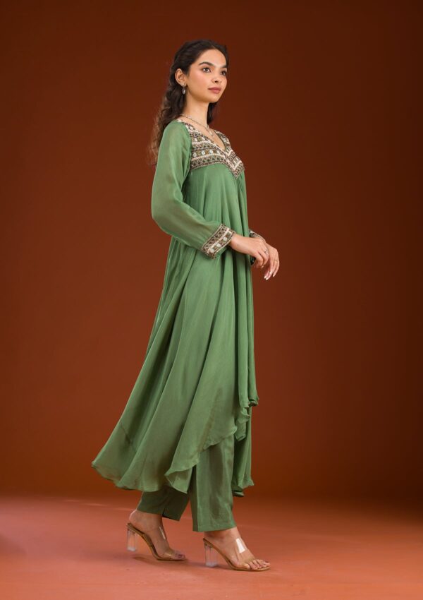 Leaf Green Cutdana Georgette Readymade Salwar Suit - Image 2