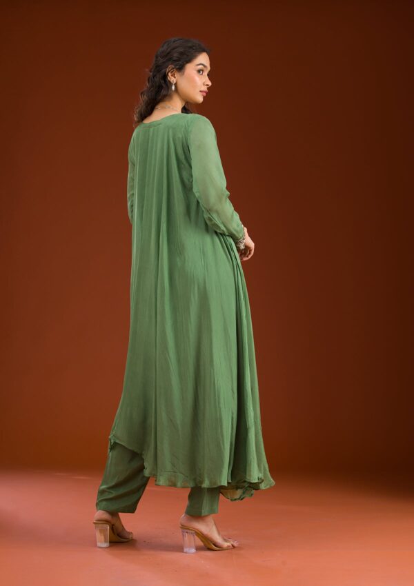 Leaf Green Cutdana Georgette Readymade Salwar Suit - Image 3