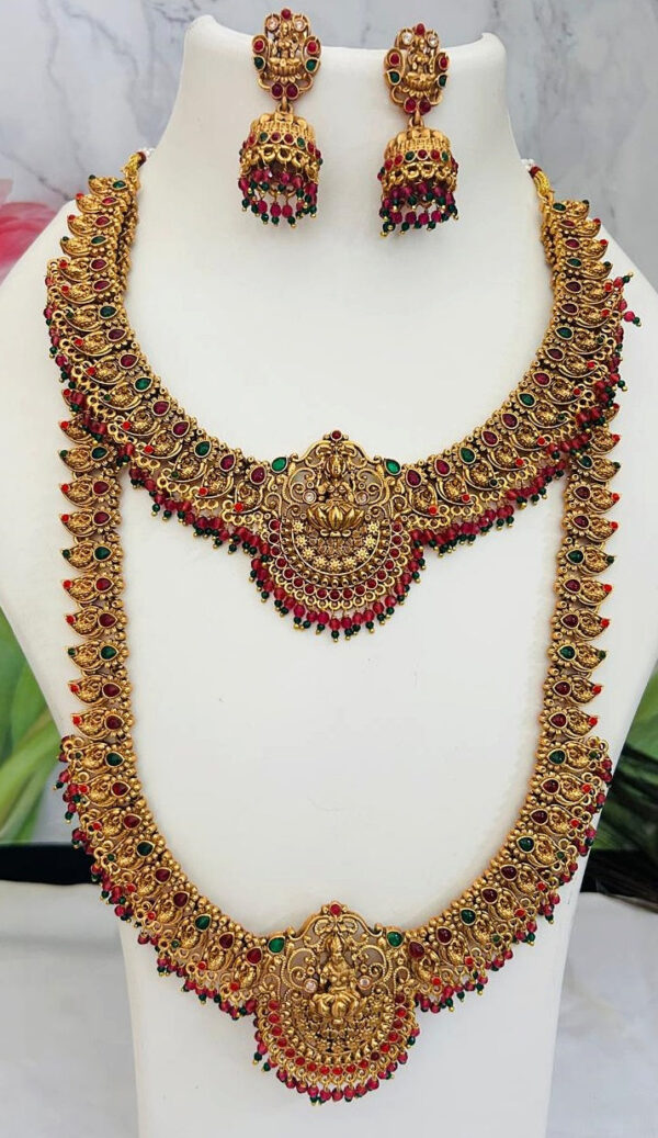 Antique Premium Gold finish Laxmi necklace Combo set - Image 2