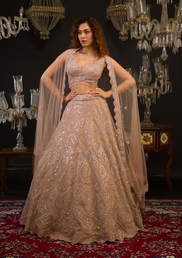 Baby Pink Mirrorwork Net Readymade Lehenga - Image 4