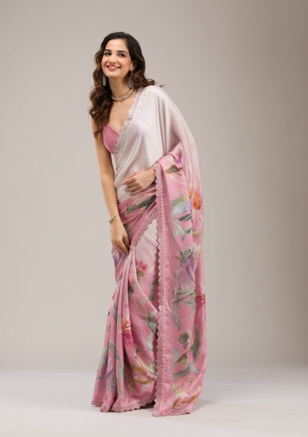 Baby Pink Stonework Satin Saree - Image 2