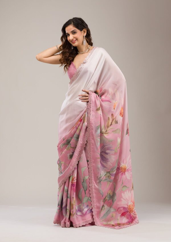 Baby Pink Stonework Satin Saree - Image 3