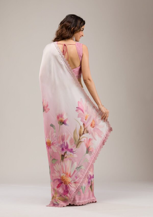 Baby Pink Stonework Satin Saree - Image 4