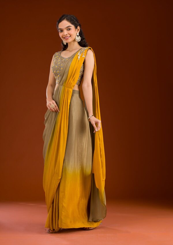 Beige Cutdana Georgette Readymade Salwar Suit - Image 3