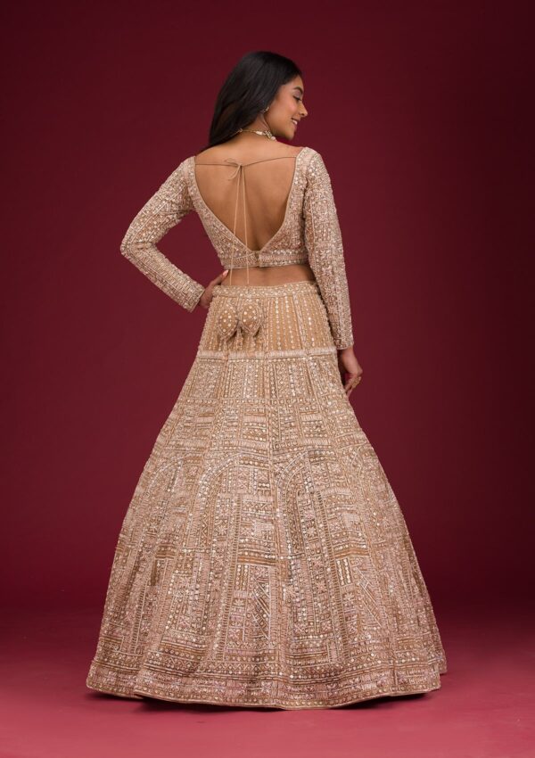 Beige Sequins Net Readymade Lehenga - Image 3