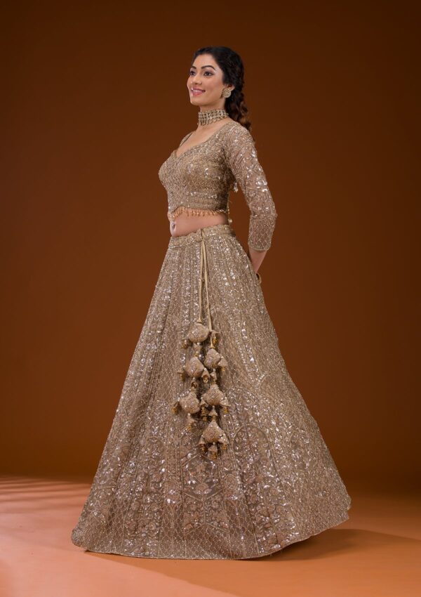 Beige Stonework Net Readymade Lehenga - Image 4