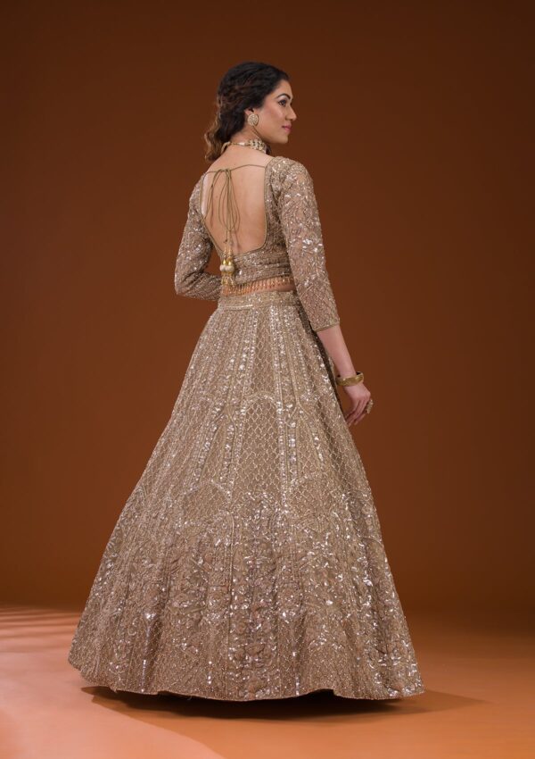 Beige Stonework Net Readymade Lehenga - Image 3