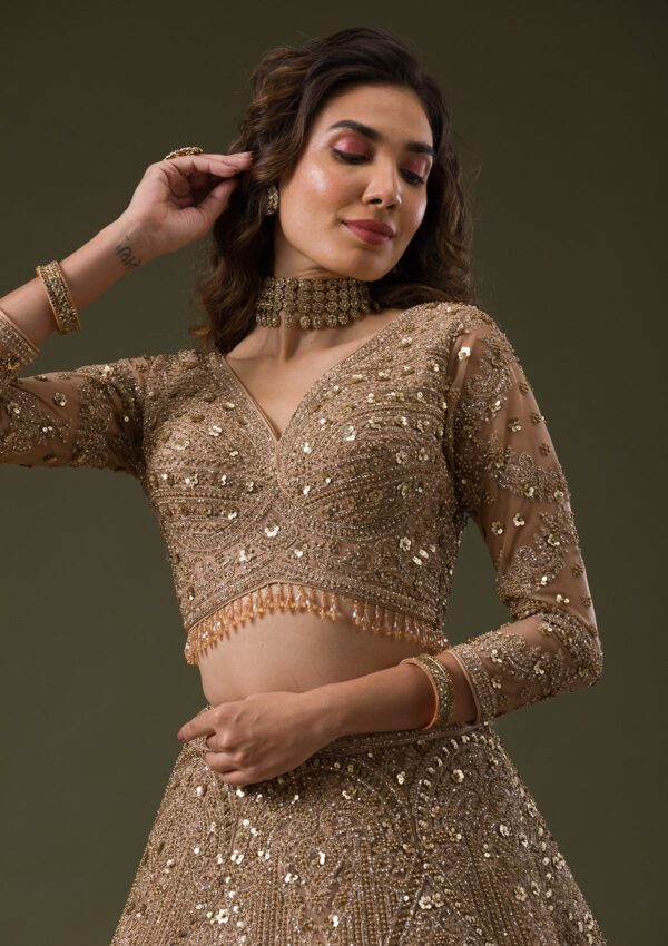 Beige Zariwork Net Readymade Lehenga - Image 2
