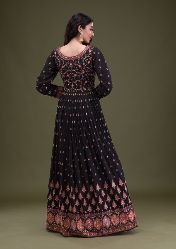 Black Threadwork Georgette Readymade Anarkali Suit - Image 3