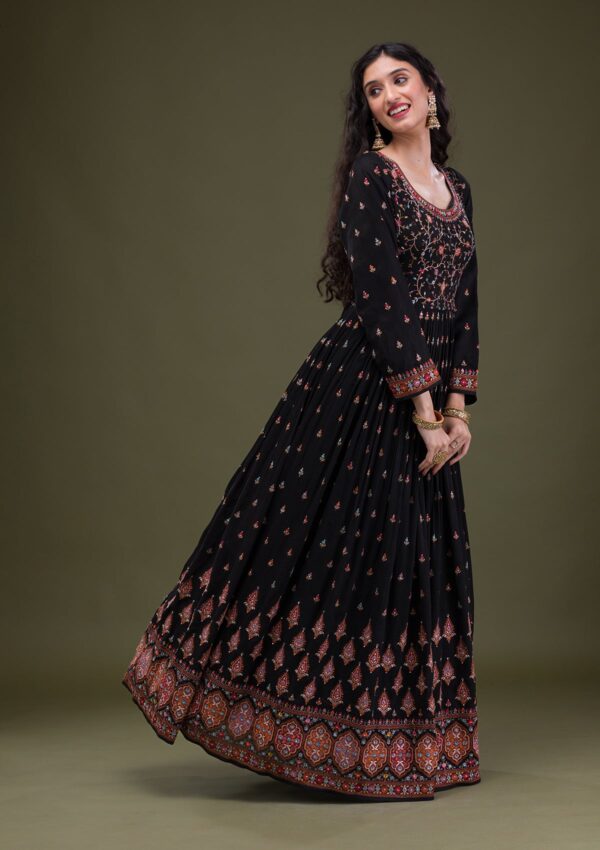 Black Threadwork Georgette Readymade Anarkali Suit - Image 2