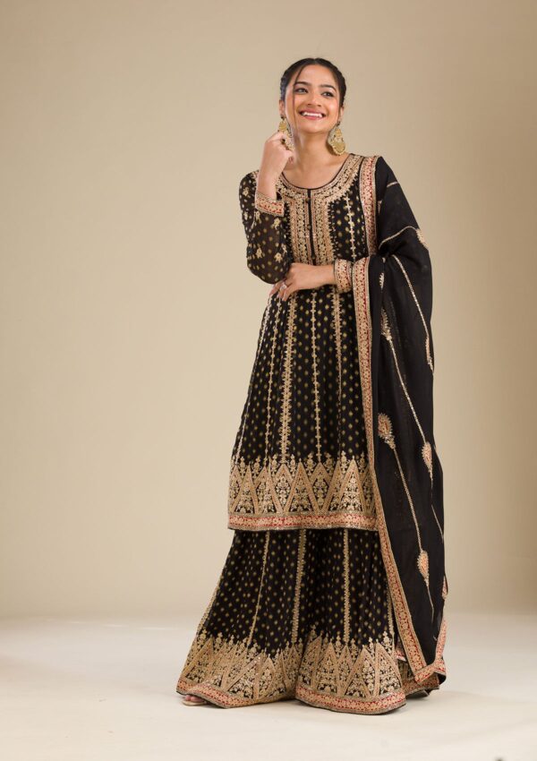 Black Zariwork Georgette Readymade Salwar Suit - Image 3