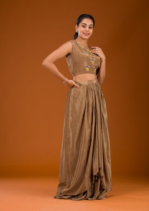 Brown Cutdana Georgette Readymade Salwar Suit - Image 2