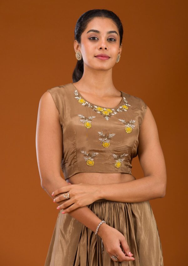 Brown Cutdana Georgette Readymade Salwar Suit - Image 3