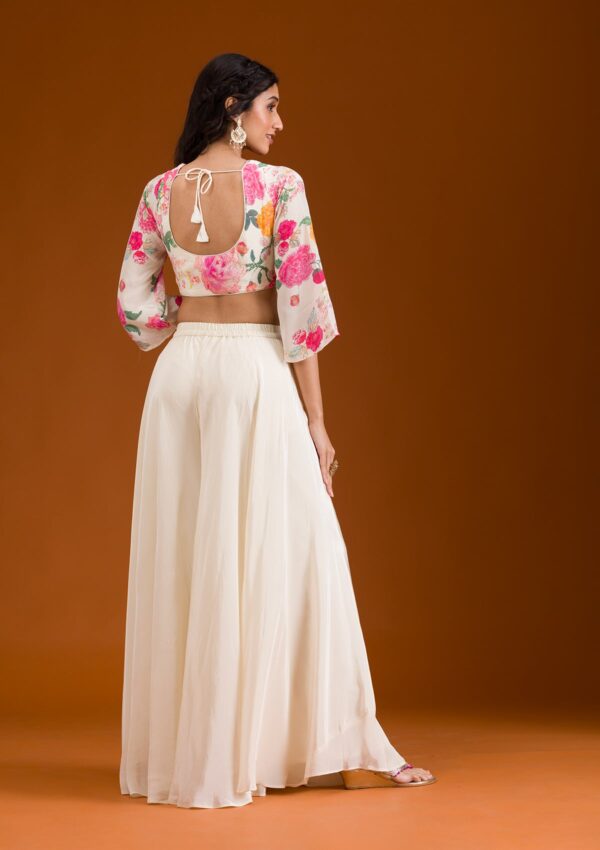 Cream Printed Semi Crepe Readymade Salwar Suit - Image 2