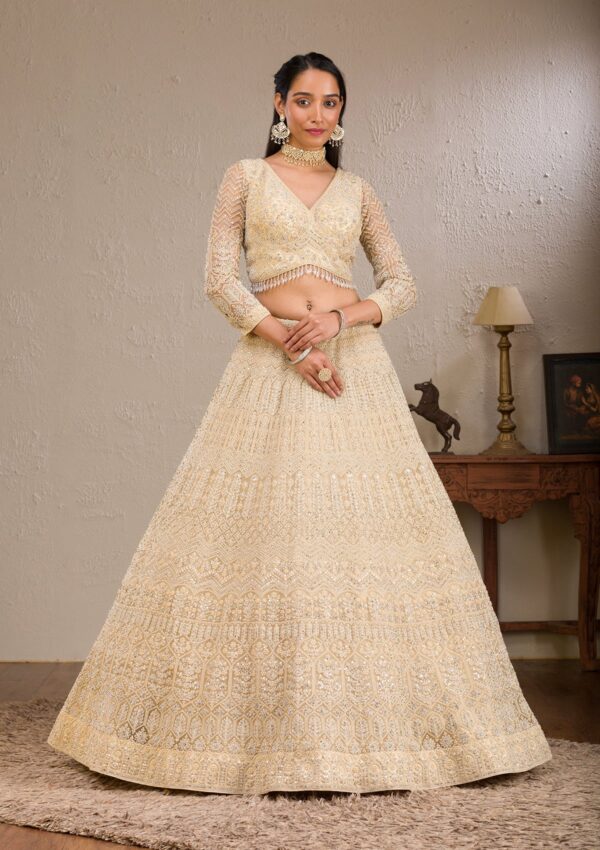 Cream Silver Stonework Net Readymade Lehenga - Image 4