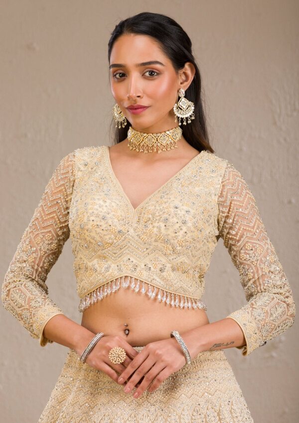 Cream Silver Stonework Net Readymade Lehenga - Image 2