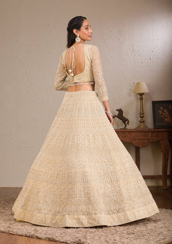 Cream Silver Stonework Net Readymade Lehenga - Image 3