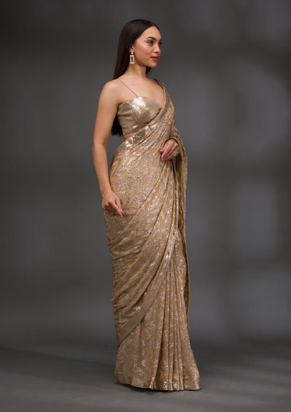Gold Sequins Georgette Saree - Image 3