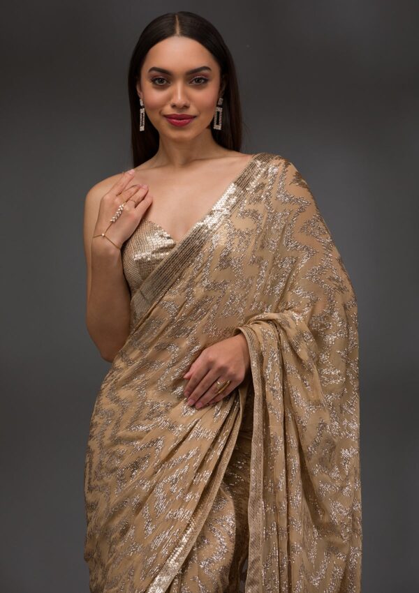 Gold Sequins Georgette Saree - Image 4