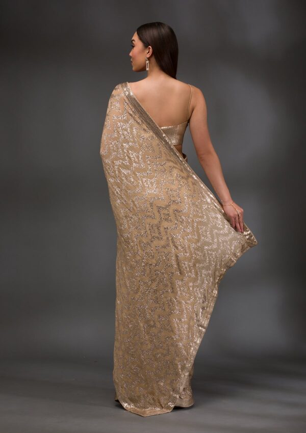 Gold Sequins Georgette Saree - Image 2