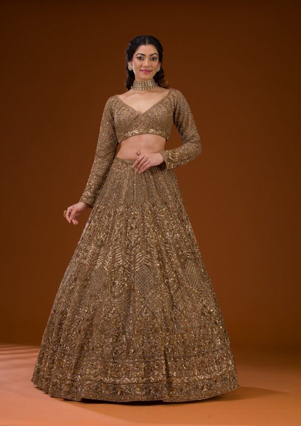 Gold Stonework Net Readymade Lehenga - Image 3