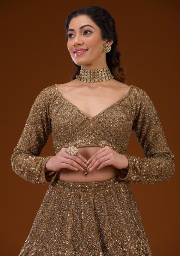 Gold Stonework Net Readymade Lehenga - Image 2