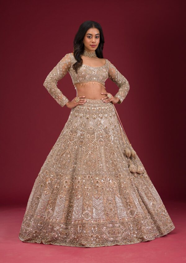 Gold Stonework Net Readymade Lehenga - Image 4