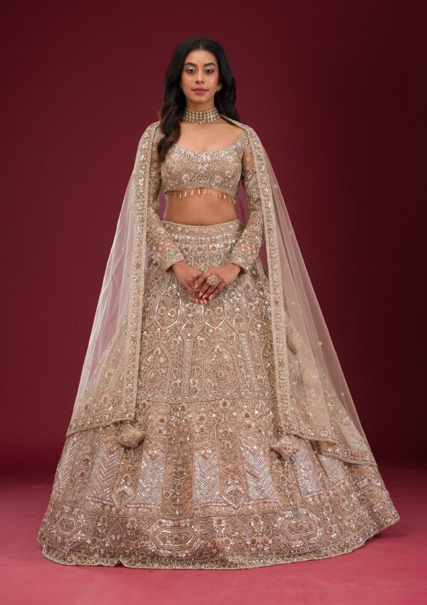 Gold Stonework Net Readymade Lehenga