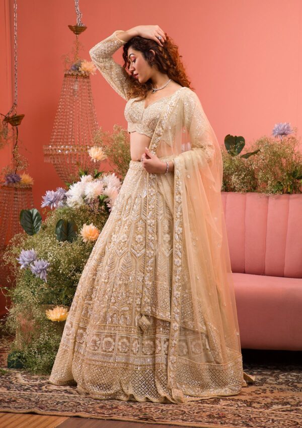 Gold Stonework Net Readymade Lehenga - Image 3