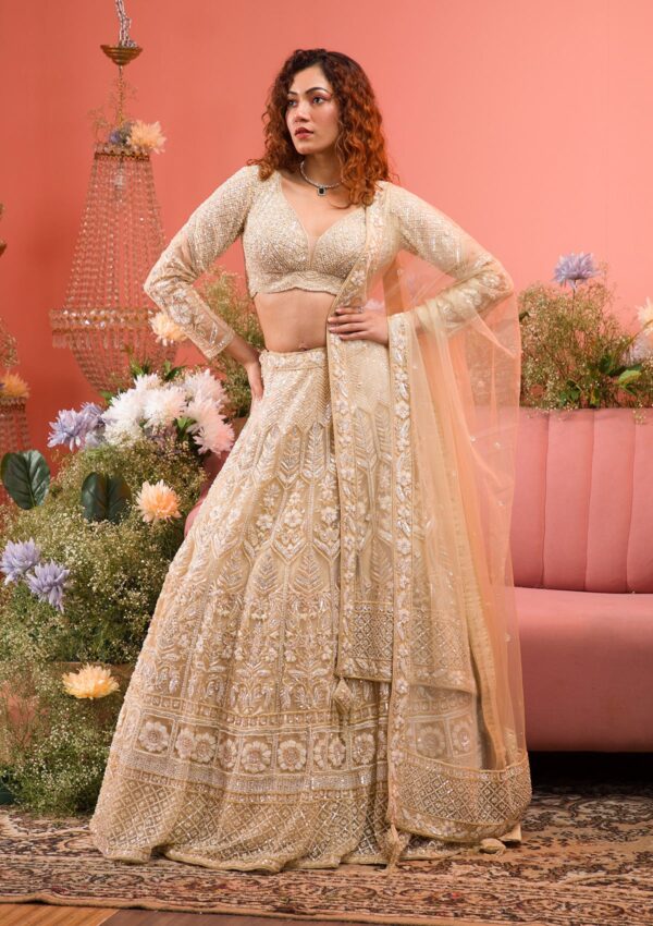 Gold Stonework Net Readymade Lehenga - Image 4