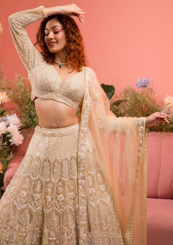 Gold Stonework Net Readymade Lehenga - Image 2