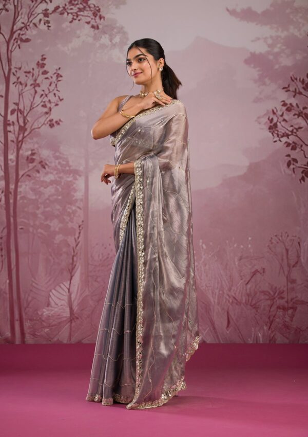 Grey Mirrorwork Georgette Saree - Image 4