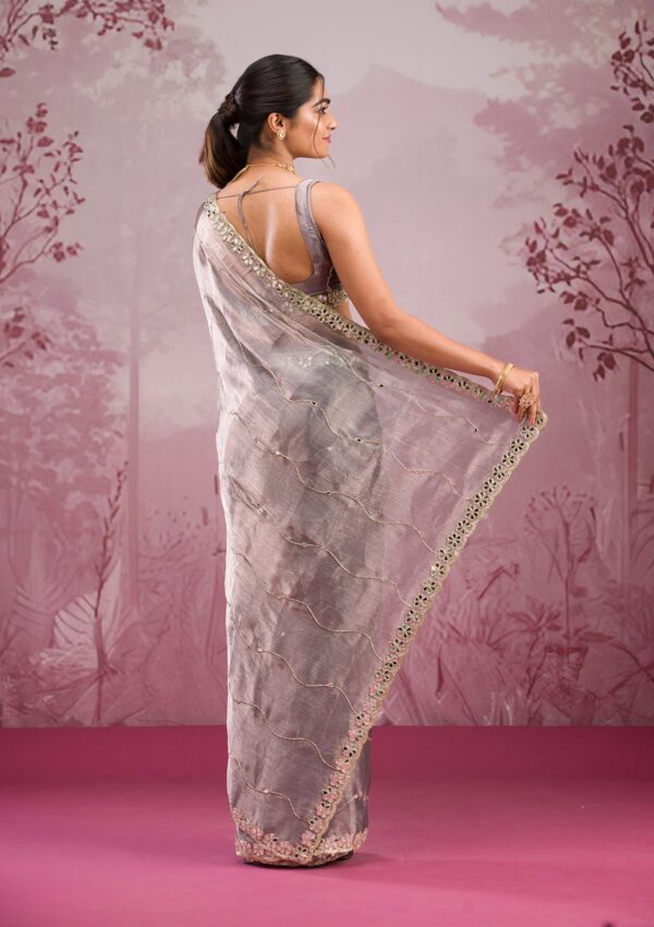 Grey Mirrorwork Georgette Saree - Image 2