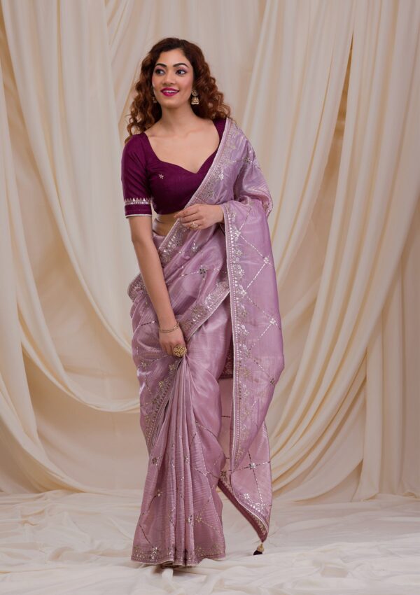 Lavender Gotapatti Organza Saree - Image 2