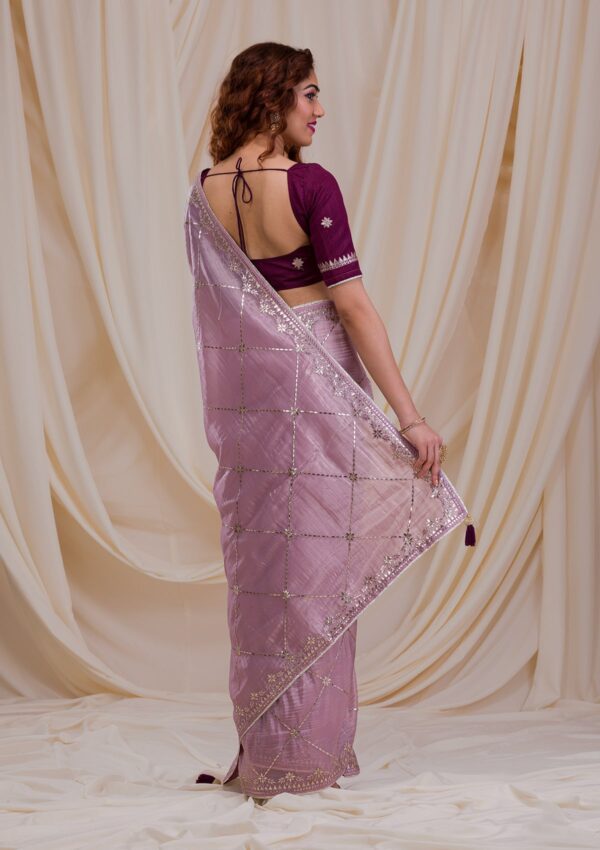Lavender Gotapatti Organza Saree - Image 3